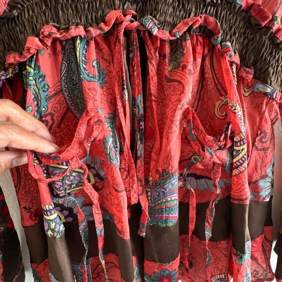 JOHNNY WAS Red Brown Paisley Tunic Top Womens XS Front Small Pockets Bohemian - Picture 5 of 9
